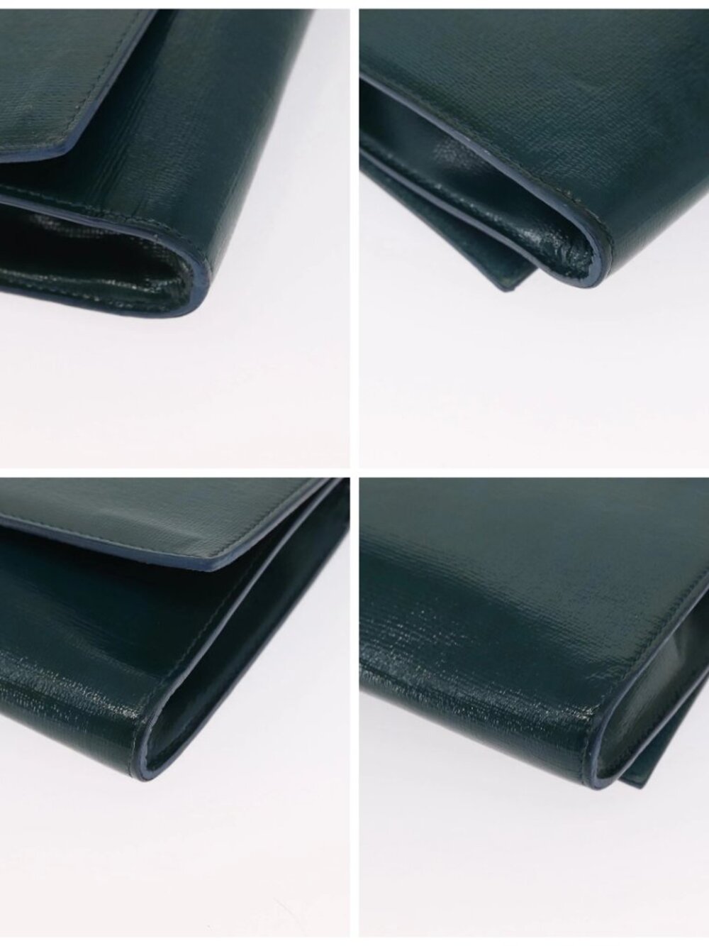 SAINT LAURENT Y Line Clutch Bag Patent leather Green Gold Auth 163062 - Picture 14 of 16